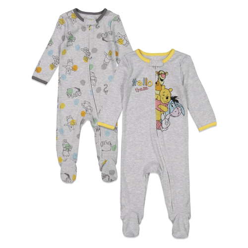 Disney Winnie the Pooh Newborn Baby Boys 2 Pack Zip Up Sleep N' Plays, Comfy One-Piece Coveralls