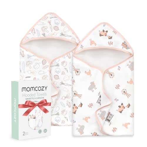 Momcozy Best Wishes Baby Towel with Hooded-Original Design Baby Towel Set -Soft & Absorbent- Shower Gifts or Bath Essential for Infant, Newborn, Toddler
