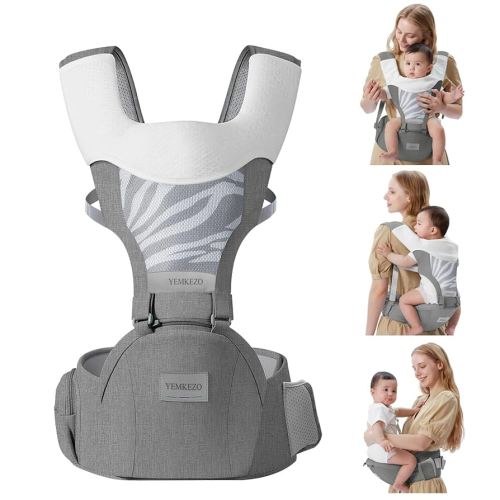Baby Carrier with Hip Seat, Multifunction Baby Hip, 4-in-1 Ergonomic Infant Carrier (Ergonomic M Position) Adjustable & Removable Baby Holder Carrier for 0-36 Months (Grey)
