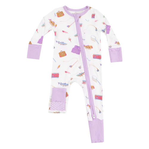 2-Way Zip Romper, Fishing Things Pink