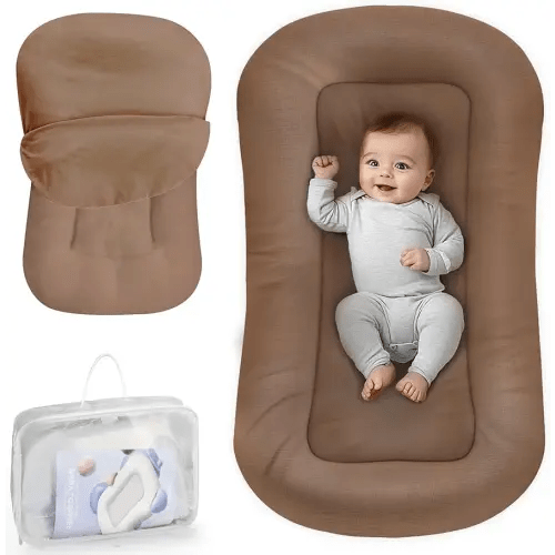 Baby Lounger - Baby Lounger for Newborn, 0-24 Months, Infant Lounger for Home and Travel, Soft Cotton, Baby Nest Lounger, Newborn Babies Essentials Gifts, Brown (Lounger Cover Included)