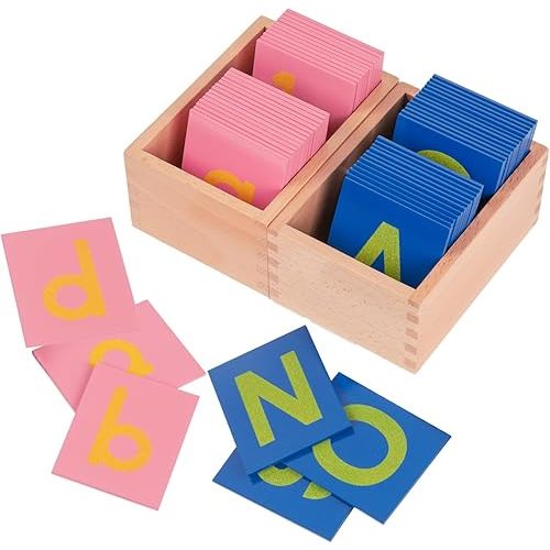 Adena Montessori Lower and Capital Case Sandpaper Letters,Early Child Development Learning Material,ABC Alphabet Preschool Toy Baby English Letters Language Teaching,Montessori Flash Cards for Kids