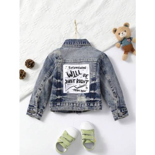 Baby Boy Slogan Graphic Denim Jacket