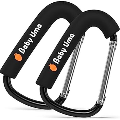 Stroller Hooks Large Carabiner Clip - Carabiner Large, Baby Stroller Hooks for Hanging Bags, Stroller Accessories, Mommy Hook for Stroller, Carry 11 lb per Stroller Hook, Baby Uma, 2 Pack, 6.7″ x 4″