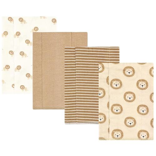 Hudson Baby Unisex Baby Cotton Flannel Burp Cloths, Brave Lion 4-Pack, One Size