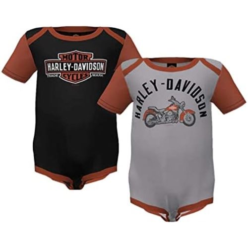 Harley-Davidson Baby Boys' 2-Pack Colorblocked Rib Creeper Set - Gray/Black
