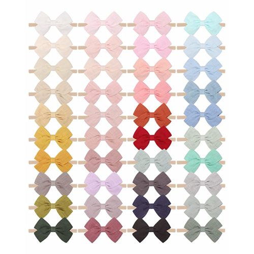 jollybows 40pcs Baby Girls Nylon Hair Bows Headbands Linen Hair Bands Elastic Hair Accessories for Kids Infants Newborn (4-40 PCS Solid Linen)