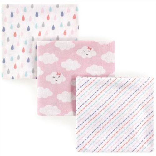 Luvable Friends Baby Girl Cotton Flannel Receiving Blankets, Girl Clouds 3-pack, One Size
