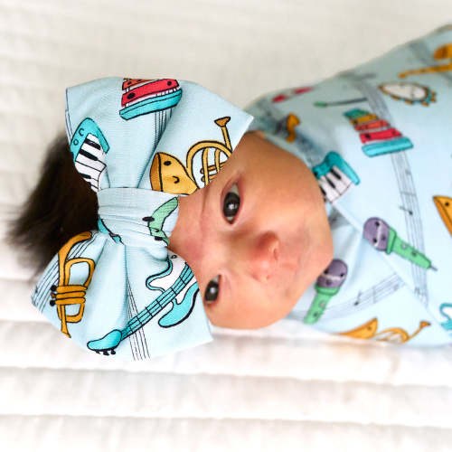 Play Along Swaddle & Luxe Bow Headband Set