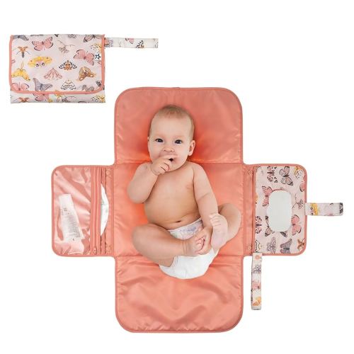 Tiny Twinkle Portable Diaper Changing Pad-Foldable Waterproof Changing Mat&Portable Changing Pad for Travel,Baby Changing Station with Smart Wipes Pocket&Storage (Flutter)