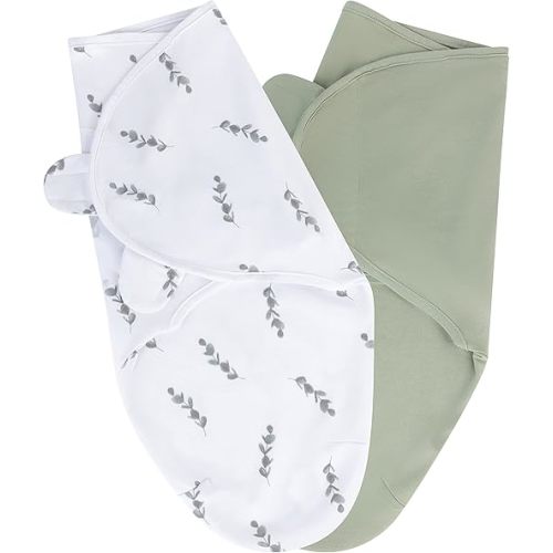 Ely's & Co. Adjustable Swaddles for Newborn, Baby Swaddles 0-3 Months, Velcro Swaddle Sack for Baby Girl/Boy, 100% Cotton, 2 Pack (Sage Leaf)