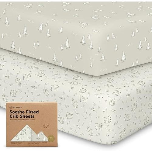 KeaBabies 2-Pack Organic Crib Sheets for Boys, Girls, Jersey Fitted Baby Crib Sheets Neutral, Cotton Breathable Crib Sheet, Cute Printed Crib Mattress Sheet, Baby Mattress Sheets (Pine Grove)