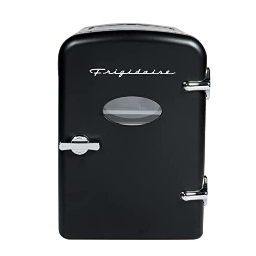 Frigidaire Retro Mini Personal Fridge Cooler, Holds up to 9 Cans, Portable for Car, Office, Bedroom, Dorm Room, or Cabin, Includes 110V AC and 12V DC cords - 11.8"D x 7.1"W x 10.1"H, Black