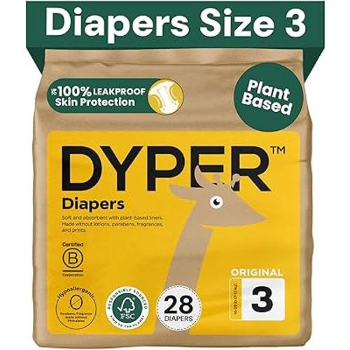 DYPER - Baby Diapers Size 3 (28 Count) - Plant Based Disposable Diapers for Day and Overnight Premium Leak Protection, Skin-Friendly Comfort with Soft Size 3 Diapers (16-28 lbs)