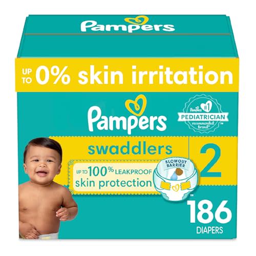 Pampers Swaddlers Diapers - Size 2, One Month Supply (186 Count), Ultra Soft Disposable Baby Diapers
