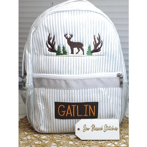 Personalized Seersucker Boy Backpack, Deer design