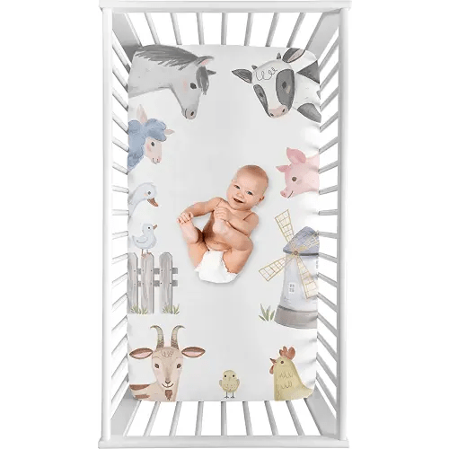 Sweet Jojo Designs Farm Animals Boy or Girl Fitted Crib Sheet Baby or Toddler Bed Nursery Photo Op - Watercolor Farmhouse Horse Cow Sheep Pig