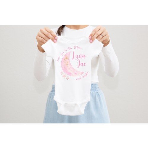 Luna Baby Bodysuit, Pink Moon Baby Outfit, Baby Shower Gift, Pregnancy Reveal Baby Shirt, Baby One Piece, Love You To The Moon and Back T20