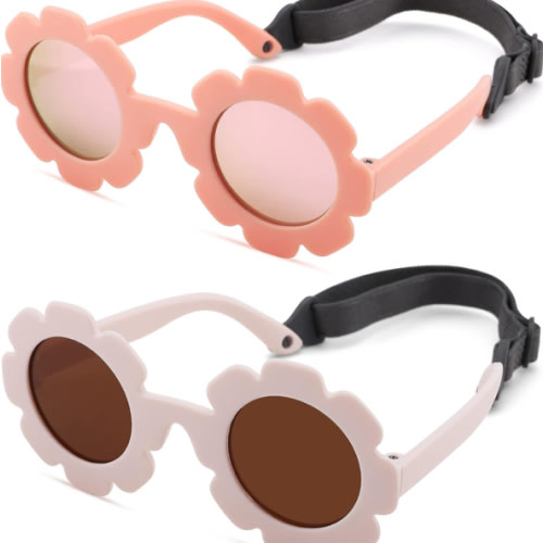 Polarized Baby Sunglasses with Strap – Flexible Flower Shaped Sunglasses for Toddler & Infant Age 0-24 Months