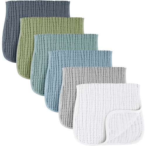 Konssy Muslin Baby Burp Cloths Sets for Unisex- 6 Pack Large 100% Cotton Burping Clothes for Newborn, Baby Girls and Boys