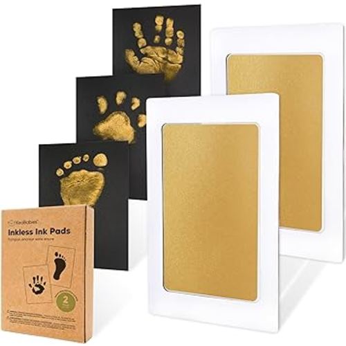 2-Pack Inkless Hand and Footprint Kit - Ink Pad for Baby Hand and Footprints - Dog Paw Print Kit,Dog Nose Print Kit - Baby Footprint Kit, Clean Touch Baby Foot Printing Kit, Handprint Kit (Gold)