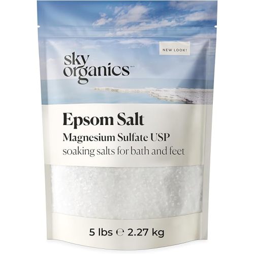 Sky Organics - Epsom Salt Bath Soak, 5 lbs - Magnesium Sulfate USP - 100% Pure, Medium Grain - Unscented - Soaking Bath Salts - Resealable Bag - Natural, Vegan & Cruelty Free - Self Care - Bath & Feet