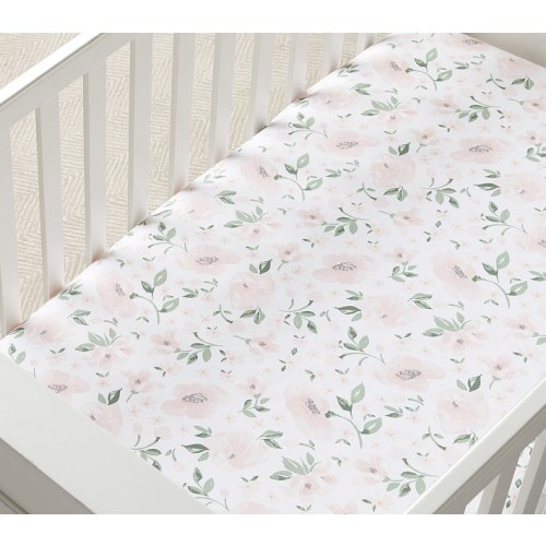 Meredith Allover Floral Organic Crib Fitted Sheet