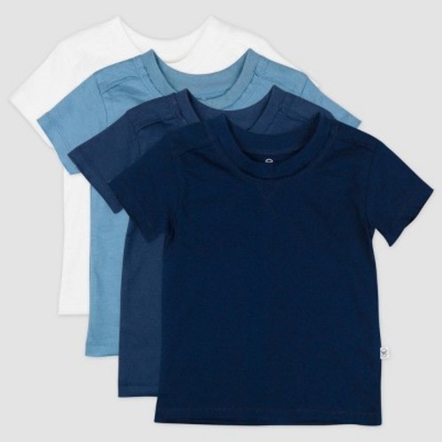 Honest Baby Boys' 4pk Organic Cotton Short Sleeve T-Shirt - Blue/White 0-3M: Knit Crew Neck Pullover