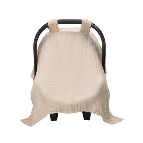 Meracorallo Muslin Baby Car Seat Cover, Lightweight Breathable Soft Infant Carrier Cover Carseat Canopy for Baby Boys and Girls, Beige