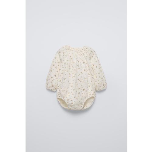 TEXTURED WEAVE FLORAL BODYSUIT - Light ecru | ZARA United States
