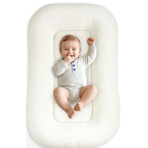 Baby Lounger & Snuggle Nest for Newborn 0-24 Months, Baby Nest Supervised Breathable Cotton for Newborn, Breathable Portable Infant Lounnger for Travel and Home, White (Lounger Cover Included