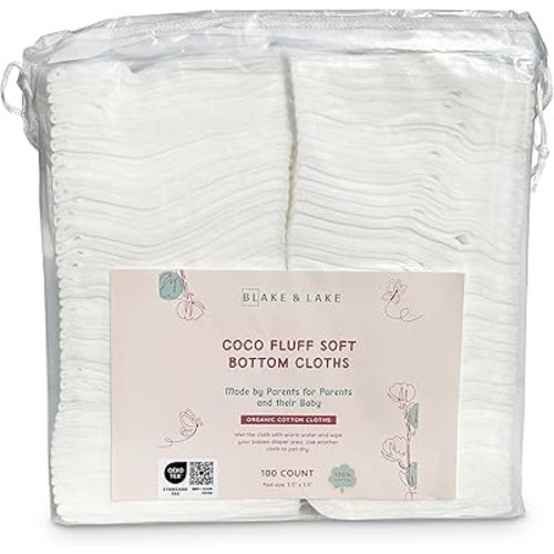 Organic Cotton Dry Wipes for Baby Diaper Change and Bath Time Thick and absorbent Soft Bottom Cloths 100% organic cotton pads for baby Extra Large Cotton wipe (200)