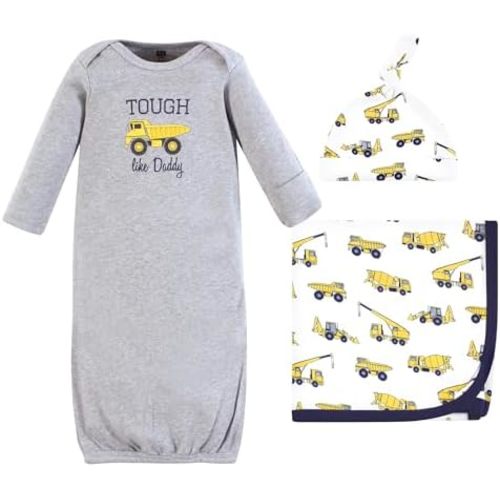 Hudson Baby Unisex Baby Gown, Swaddle Blanket and Cap or Headband, 0-6 Months