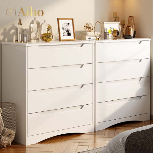 Aiho White Dresser with 4 Drawers, Wood Tall Chest, Built-in Handle Drawers for Bedroom, Home, Living Room, Hallway - White
