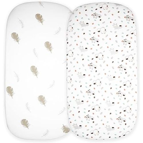 Cloud Baby Bassinet Sheet 32"x16" (2 Pack) - 100% Organic Jersey Cotton, Breathable and Soft for Baby Boy Girl Newborn Infant Unisex (Woodland Animals and Leaves)