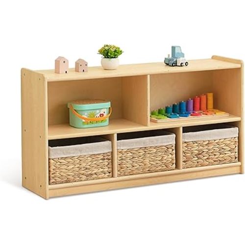 OOOK Montessori Shelf 5-Section Wooden Storage Cabinet, 2-Shelf Toy Organizers and Storage, Kids Classroom Organizer, Playroom, Daycare and Preschool Bookshelves