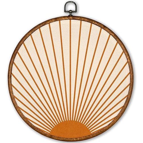 TLESKE Orange Boho Sun Round Wall Art Decor, Bohemian Sunshine Framed Canvas Prints Wall Art Artwork, Abstract Minimalist Wall Hanging Room Door Decor Decorations for Bedroom Living Room 10x10in