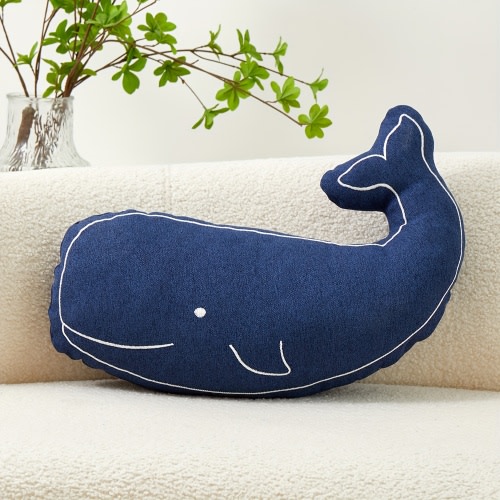 1pc Whimsy Wonders Contemporary Whale Pillowcase, 19.6x13.8inch, Single-Sided Embroidery, Machine Washable, Zipper Closure, Polyester Decorative Throw Pillow Cover for Sofa and Home Decor, Whimsical Decor