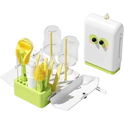 Bottle Brush Set - 7 in 1 Baby Bottle Cleaning Kit - Green