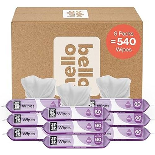 Hello Bello Extra Gentle Lavender Scented Baby Wipes, Made with 99% Water and Aloe for Babies and Kids, 60 Count (Pack of 9) Total 540 Count