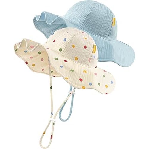 HONGTEYA Baby Sun Hat Muslin Toddler Bucket Hat for Girls Boys Infant Wide Brim Sun Protection UPF 50+
