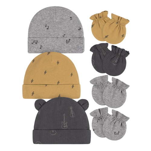Gerber Baby Boy Caps and Mittens Gift Set, 7-Piece, Sizes Newborn - 0/3 Months