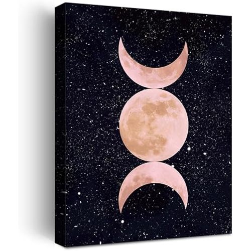 Pink Moon Wall Art Decor,Pink Moon Phases Canvas Poster Print for Home Living Room Dorm Wall Decor W680