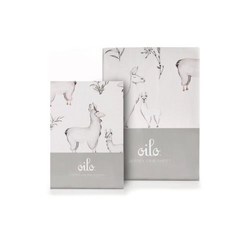 Oilo Llama Changing Pad Cover & Jersey Crib Sheet Set, Neutral