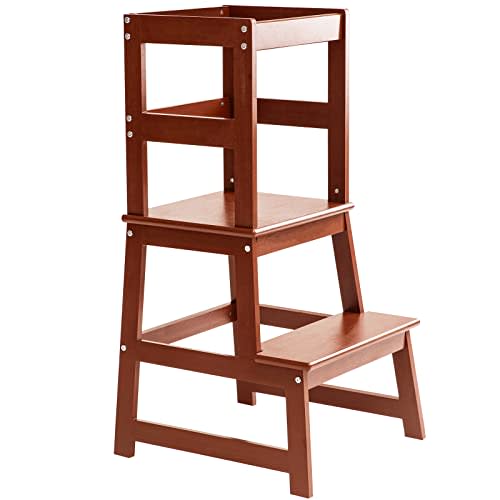 Kitchen Step Stool for Toddlers,Kids Standing Tower with Safety Rails (Walnut)