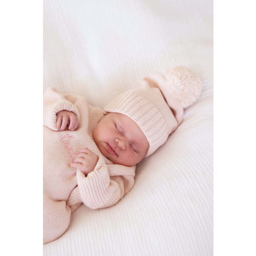 Knit Baby Pom Pom Beanie in Tea Rose | Caden Lane