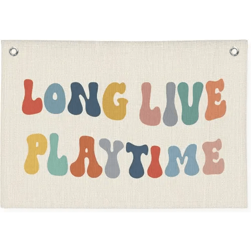 Playroom Decor, Long Live Playtime Banner, Boho Rainbow Linen Banner Wall Hanging Banner Flag Decor for Toddler Boy Kids Room Nursery Playroom