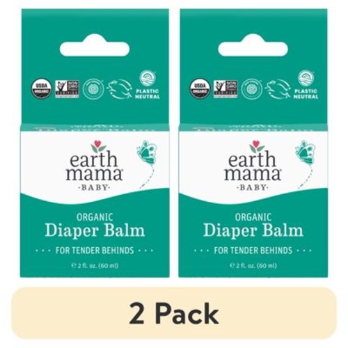 (2 pack) Earth Mama Baby Organic Non-GMO Diaper Balm for Tender Behinds, Zinc-Free, 2 fl oz