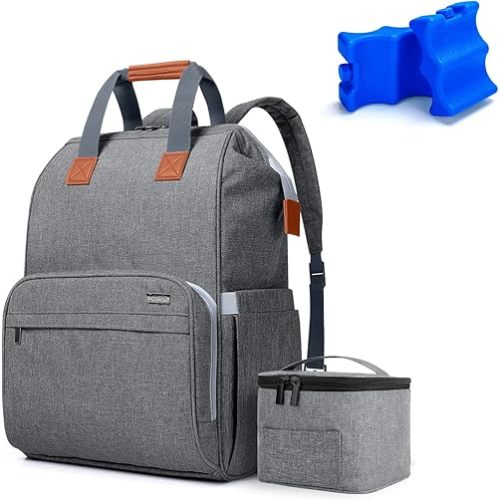 Luxja Breast Pump Backpack with Breastmilk Cooler Bag and 2 Reusable Ice Packs for Breastmilk Storage Bundle, Gray