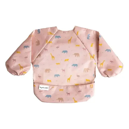 Tiny Twinkle Mess Proof Baby Bib,Waterproof Smock Baby Bib for Eating,Machine Washable Long Sleeve Bib,Baby Led Weaning,Toddler Bib,BLW Supplies(Petite Safari, Small 6-24 Months)